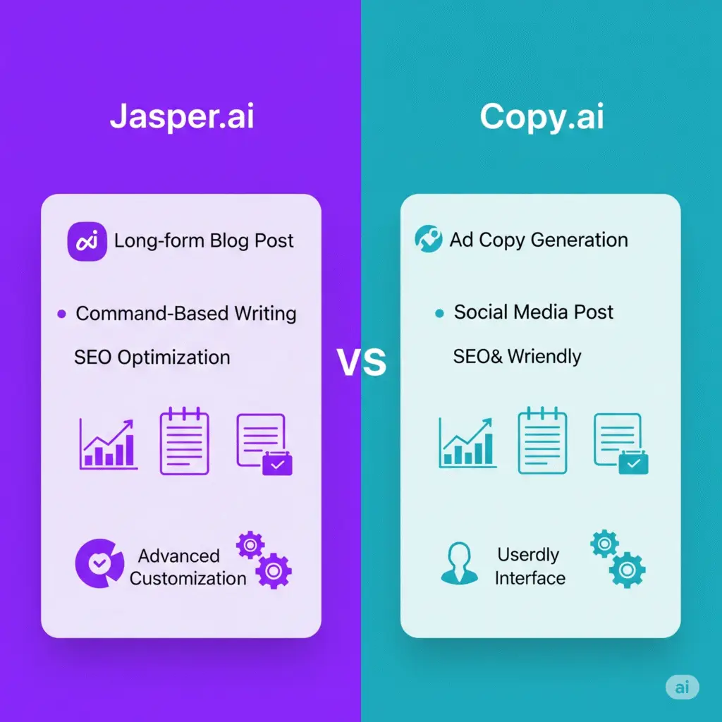 Jasper.ai vs Copy.ai - Best AI Writer for Bloggers and Marketers 2025 6 Content creator deciding between Jasper.ai and Copy.ai for digital marketing and blogging needs.