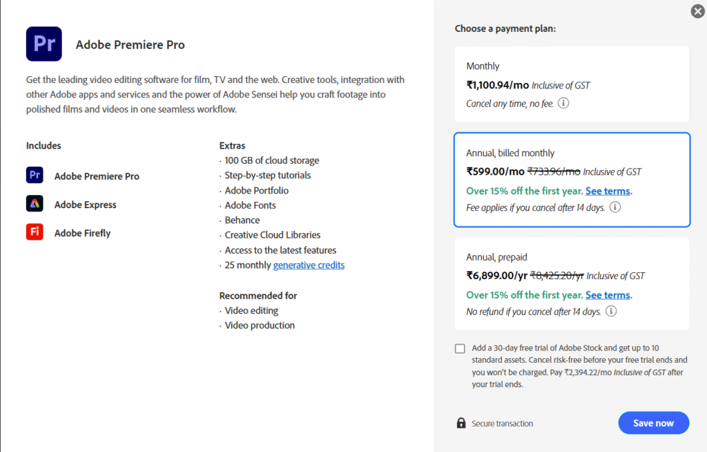 Adobe Premer pro plans