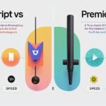 Visual comparison of Descript and Adobe Premiere Pro for social media video editing.