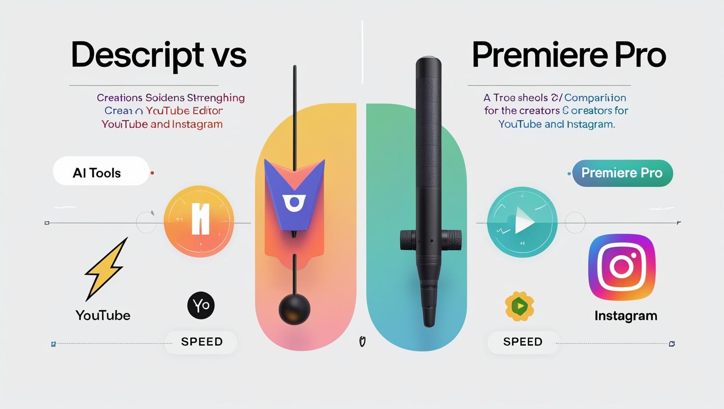 Visual comparison of Descript and Adobe Premiere Pro for social media video editing.